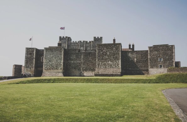 Dover Castle Great Tower rising above the medieval walls