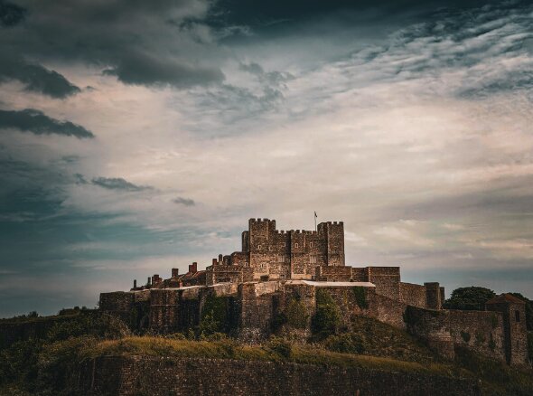 Dover Castle rising above the White Cliffs of Dover